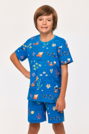 Woody | Jongens-Heren Pyjama, onderwater print blauw
