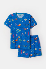 Woody | Jongens-Heren Pyjama, onderwater print blauw