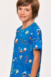 Woody | Jongens-Heren Pyjama, onderwater print blauw