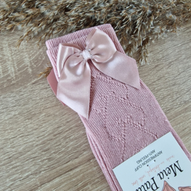 Meia Pata | Dry pink kniekous met satijnstrik en hearts