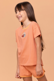 Woody | Meisjes-Dames Pyjama, koraal-oranje streep