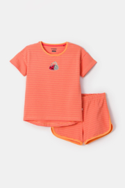 Woody | Meisjes-Dames Pyjama, koraal-oranje streep