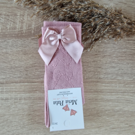 Meia Pata | Dry pink kniekous met satijnstrik en hearts