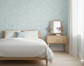 Blauw bloemetjes behang