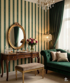 Groen geel strepen behang