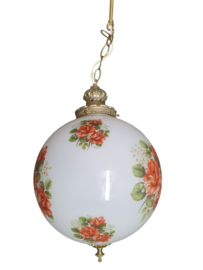 Antieke hanglamp met glas en koper