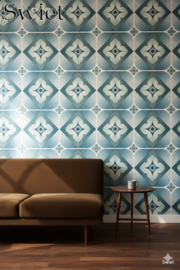 Blauw grafisch behang