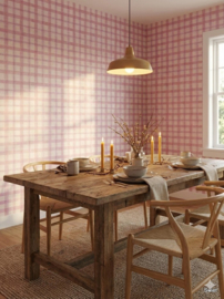 Roze geruit behang