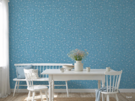 Blauw bloemetjes behang