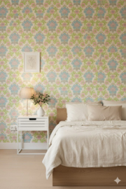 Pastel barok bloemenbehang