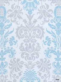 Blauw grijs barok behang