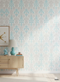 Blauw grijs barok behang