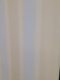 Zalm beige blauw gestreept behang
