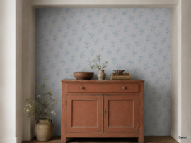 Blauw bloemetjes behang