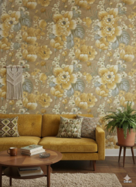 Geel bloemenbehang 70s