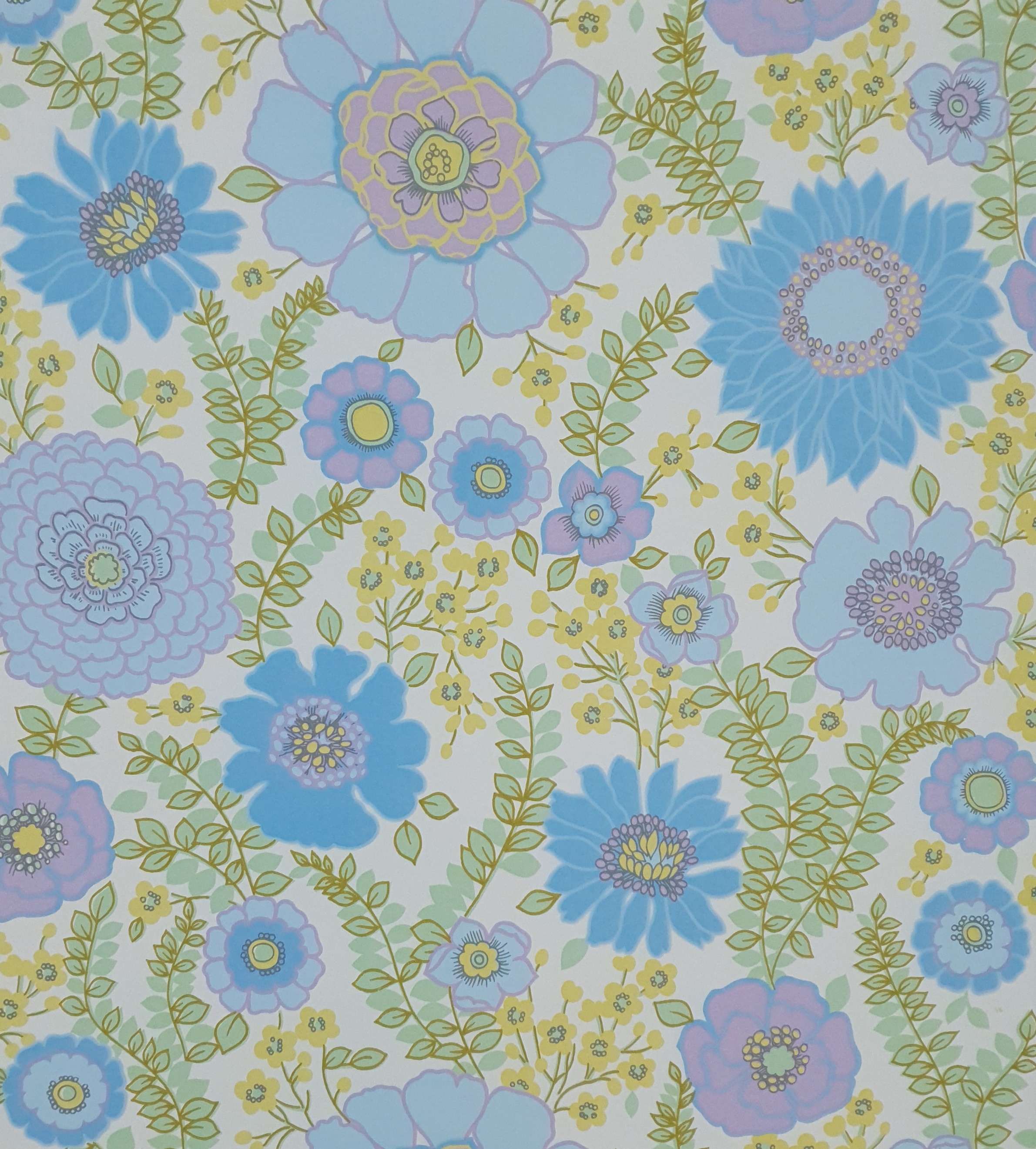 Blauwgele bloemenprint