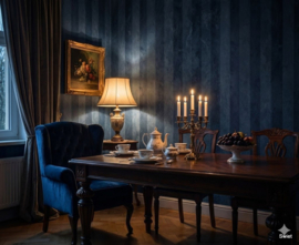 Blauw gestreept behang