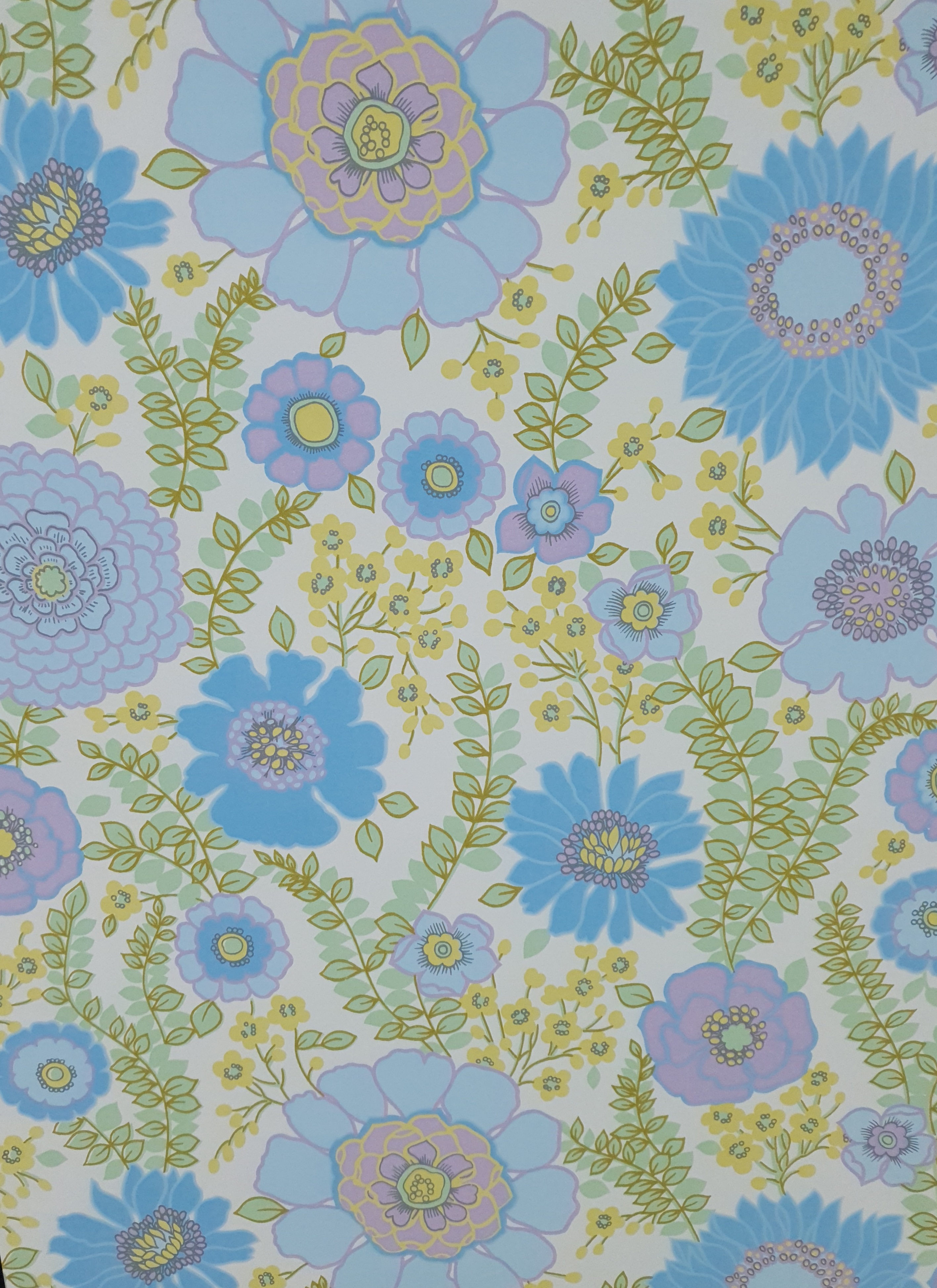 Blauwgele bloemenprint
