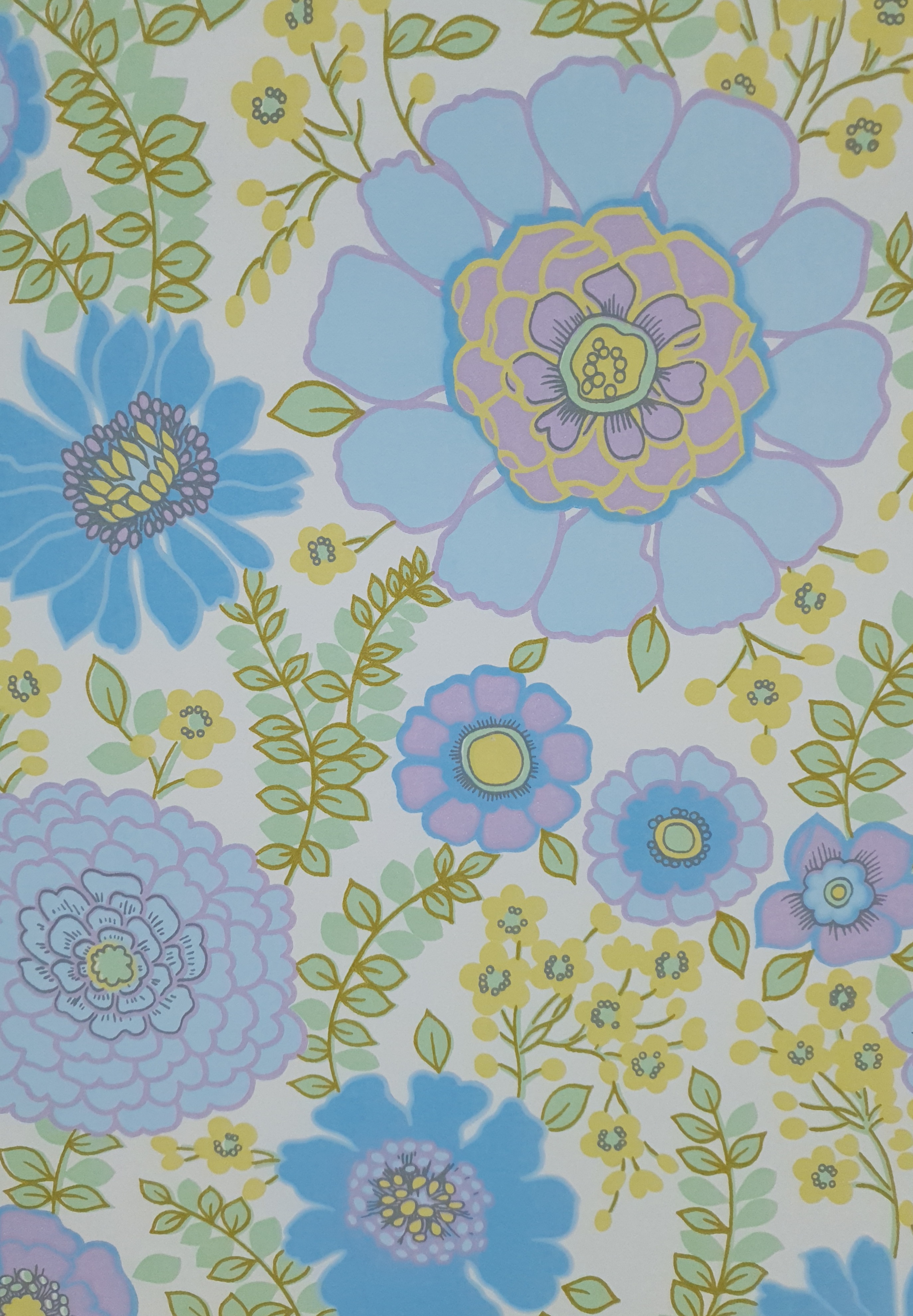 Blauwgele bloemenprint
