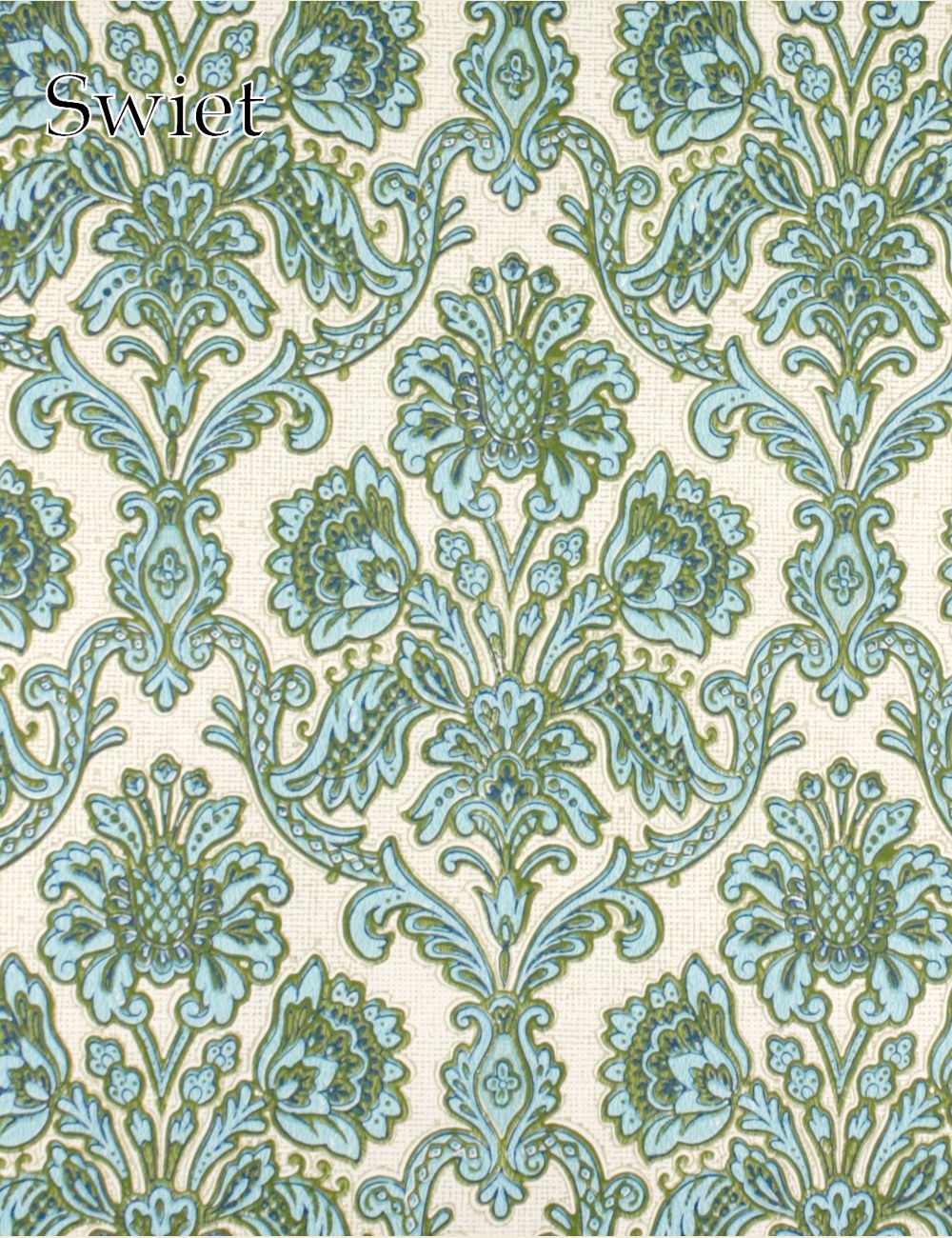 Blauw barok ornamenten behang