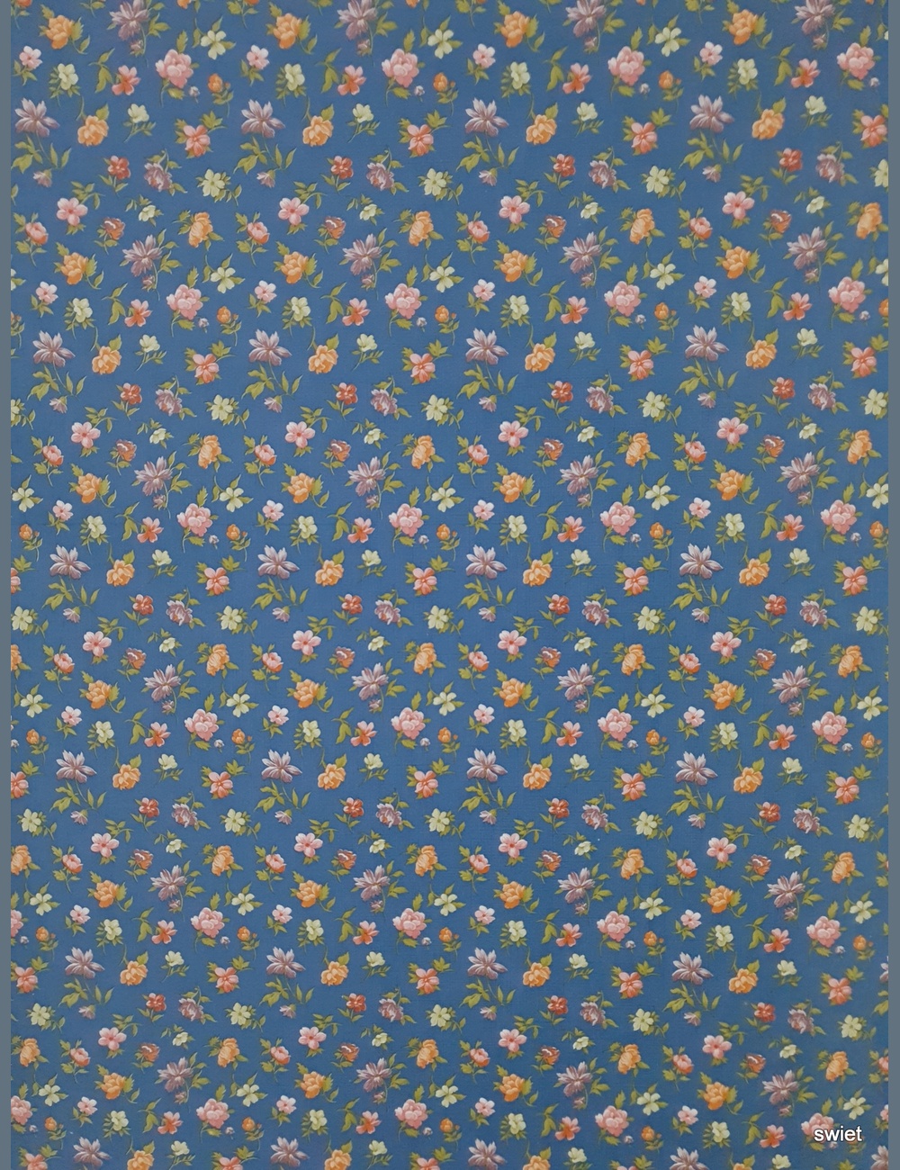 Jeans blauw bloemetjes behang