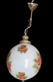 Antieke hanglamp met glas en koper