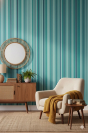 Aqua gestreept behang