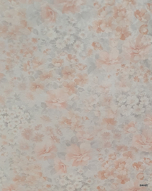 Grijs roze bloemen behang