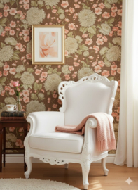 Bruin bloemen behang