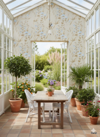 Jute-look bloemen behang