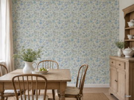 Blauw bloemen behang