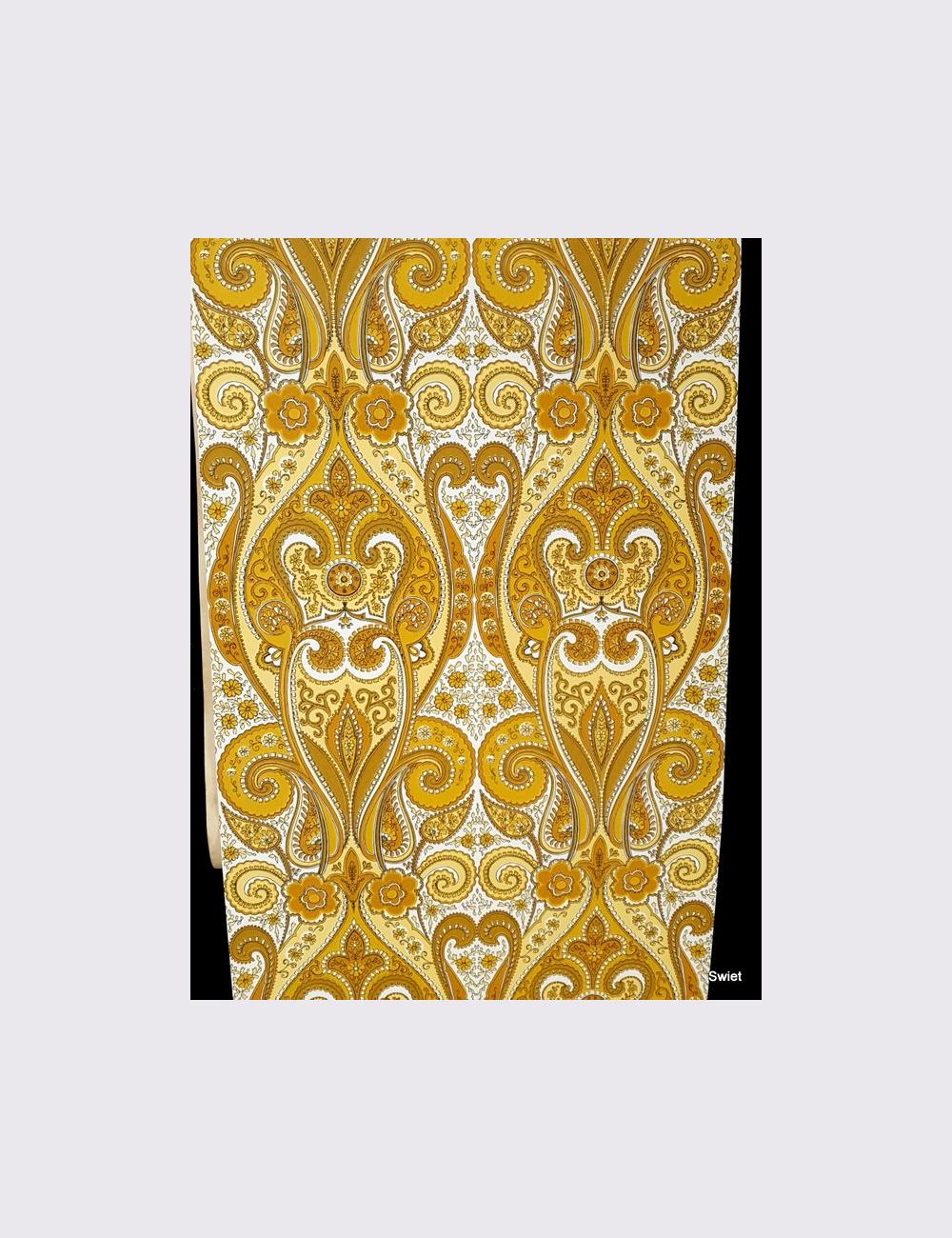 Okergoud paisley behang