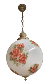 Antieke hanglamp met glas en koper