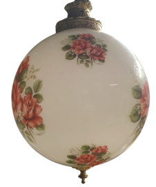 Antieke hanglamp met glas en koper