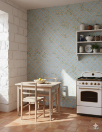 Blauw wit keukenbehang