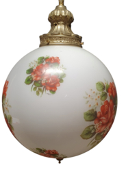 Antieke hanglamp met glas en koper