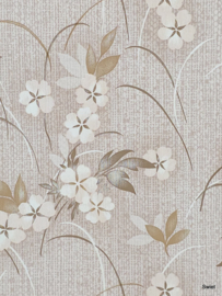Beige bloem behang