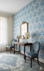 Blauw vintage behang