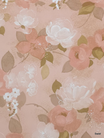 Roze bloemen behang