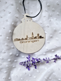 Houten kerstbal - skyline