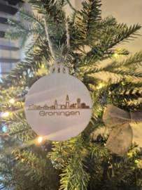Houten kerstbal - skyline