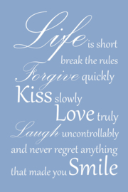 Life is short op canvas blauw
