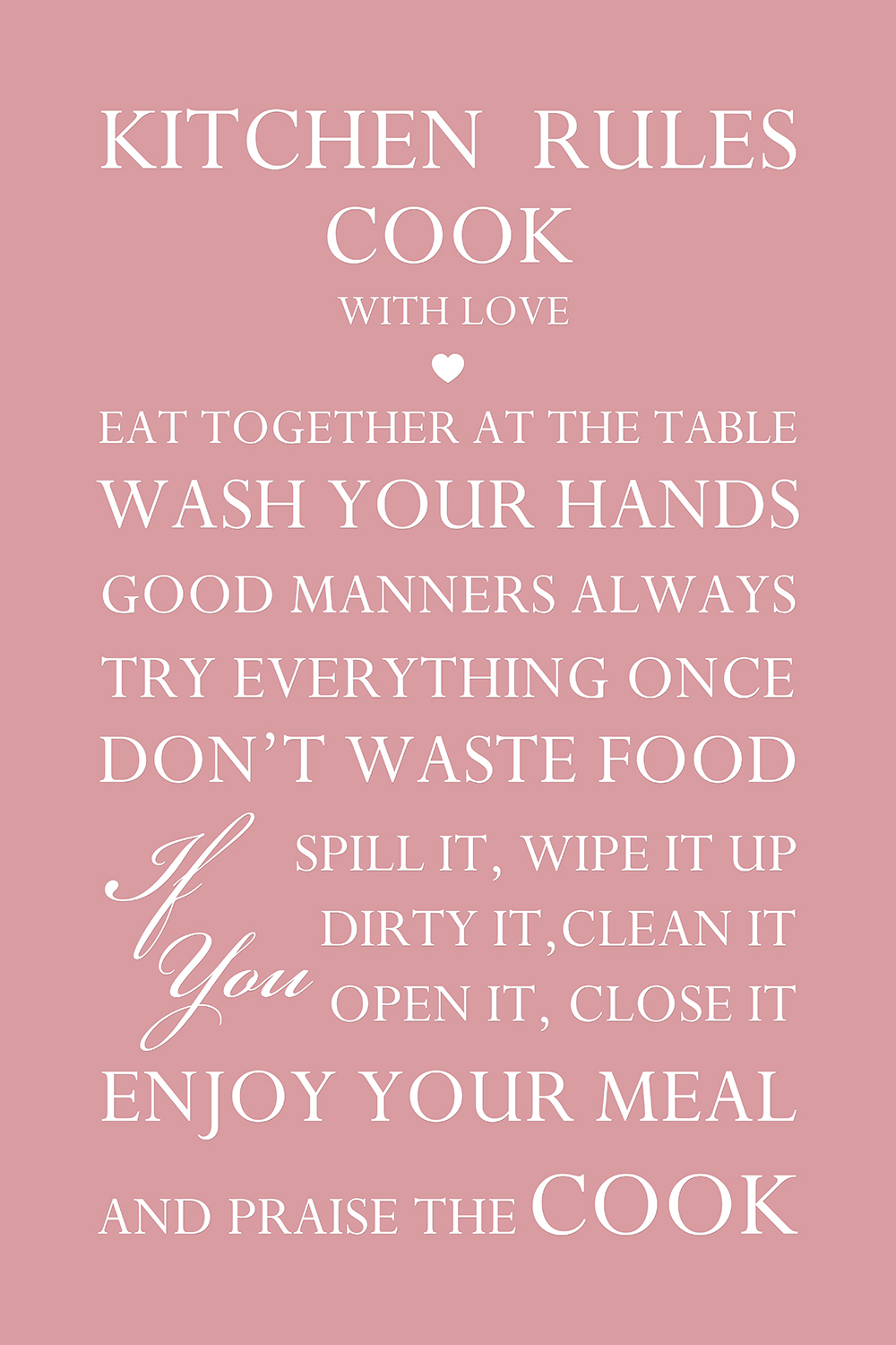 Kitchen rules op canvas roze