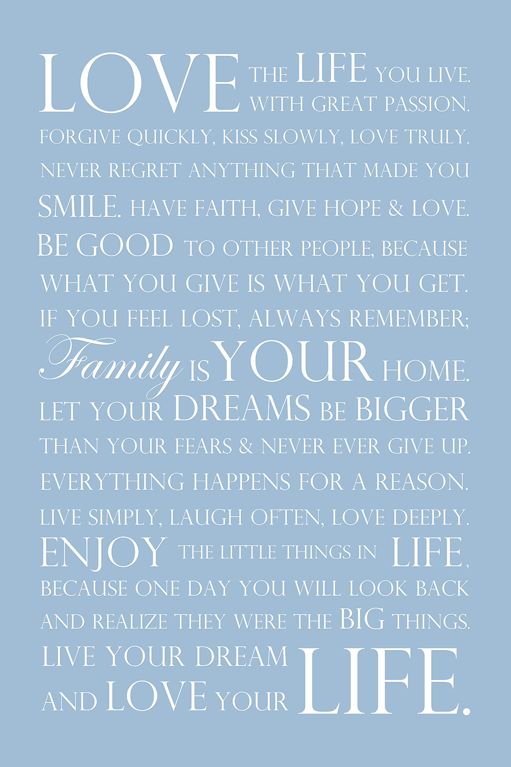 Love your life op canvas blauw