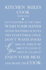 Kitchen rules op canvas blauw