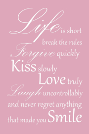 Life is short op canvas roze