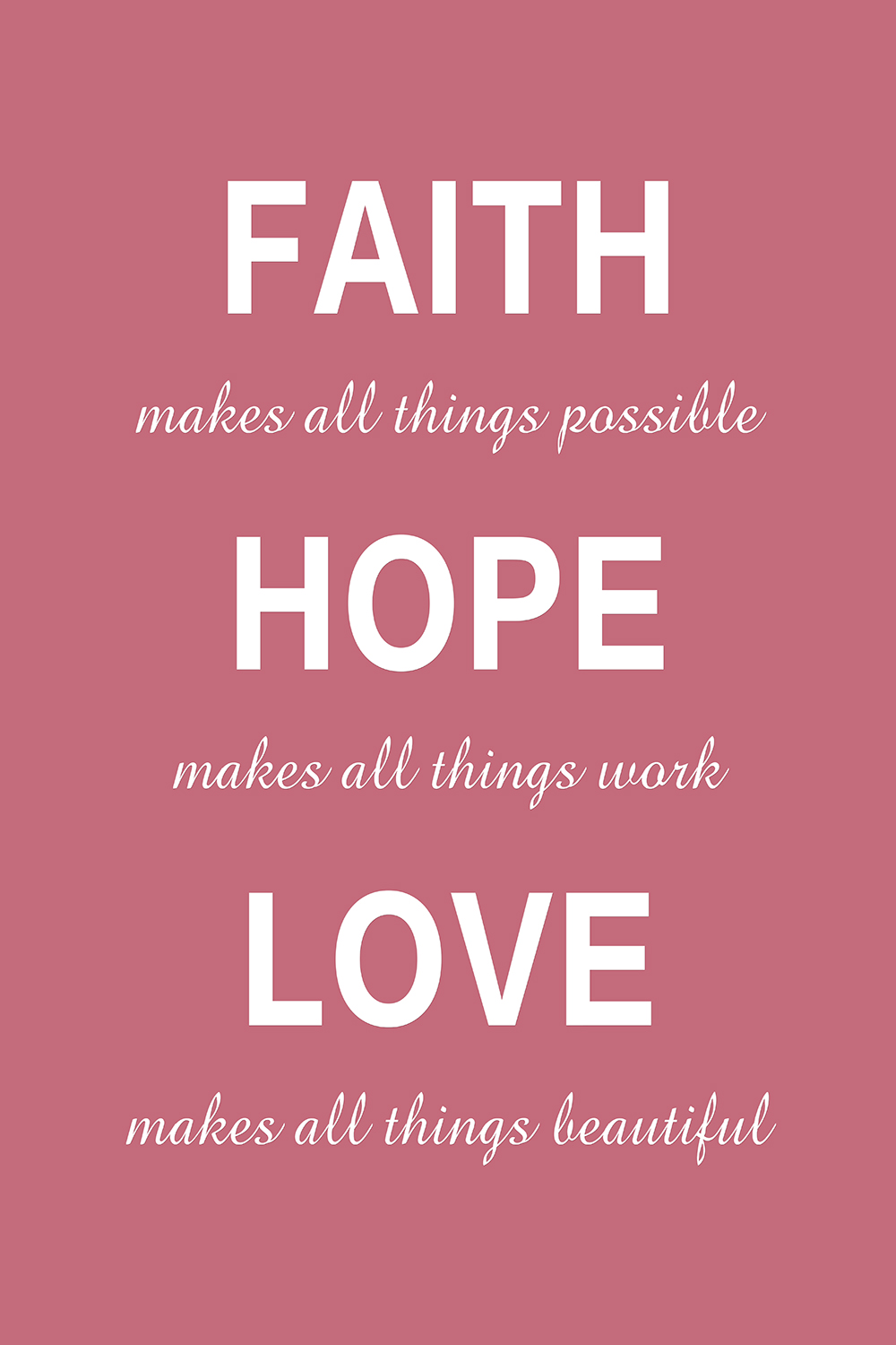 Faith Hope Love op canvas roze
