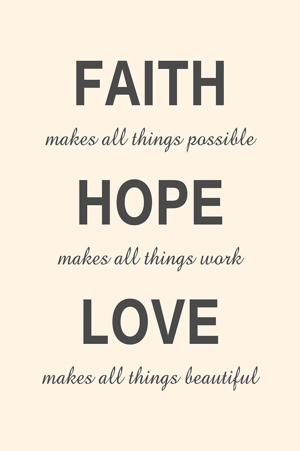 Faith Hope Love op canvas wit