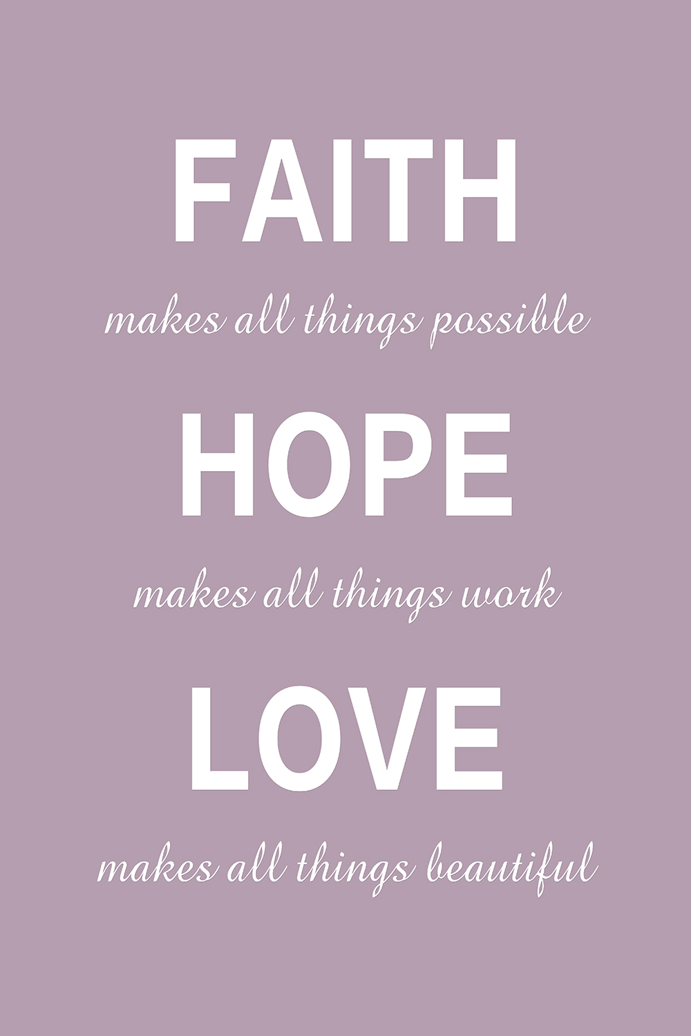 Faith Hope Love op canvas paars