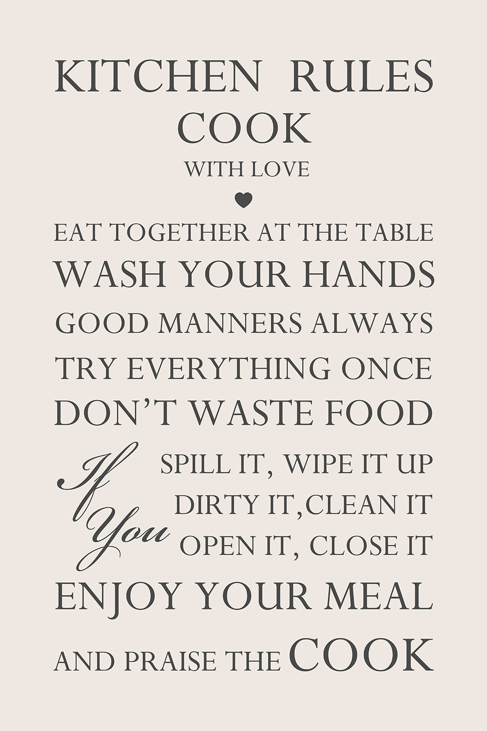 Kitchen rules op canvas